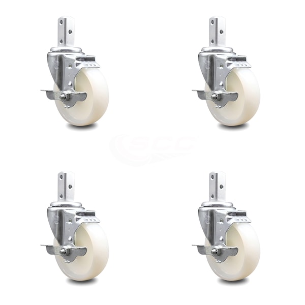 4 Inch Nylon Wheel Swivel 3/4 Inch Square Stem Caster Set with Brake SCC